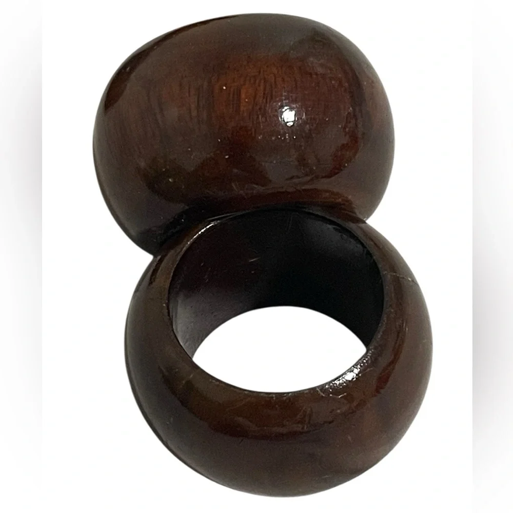 Wooden Napkin Rings Set Of 12 Dark Stained / Polished Wood Round Vintage